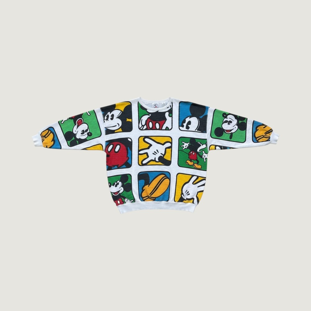 Vintage Mickey & Co Disney Sweatshirt Large White All Over Print Mickey Mouse